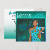 Pretty Lady Birthday Cocktail Party turquoise/aqua Kaart (Voorkant / Achterkant)