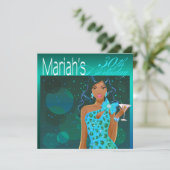 Pretty Lady Birthday Cocktail Party turquoise/aqua Kaart (Staand voorkant)