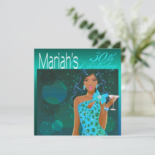 Pretty Lady Birthday Cocktail Party turquoise/aqua Kaart (Staand voorkant)