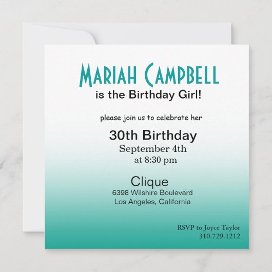 Pretty Lady Birthday Cocktail Party turquoise/aqua Kaart (Achterkant)