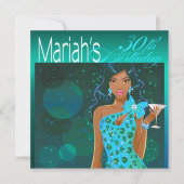 Pretty Lady Birthday Cocktail Party turquoise/aqua Kaart (Voorkant)