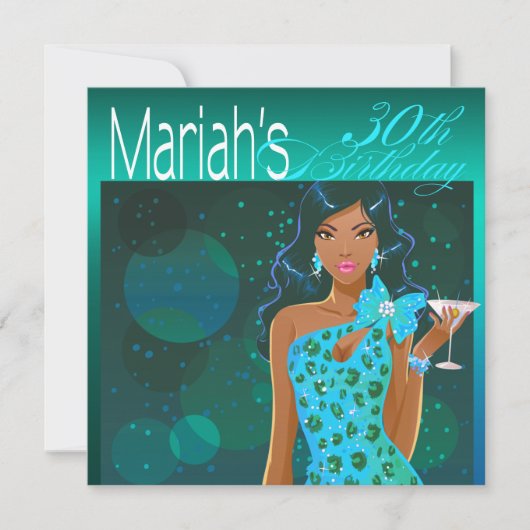 Pretty Lady Birthday Cocktail Party turquoise/aqua Kaart (Voorkant)