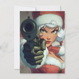 Pretty Lady has a Gun Christmas Cards Feestdagenkaart