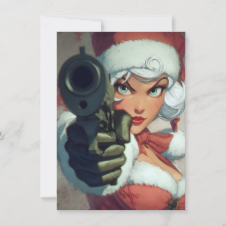Pretty Lady has a Gun Christmas Cards Feestdagenkaart