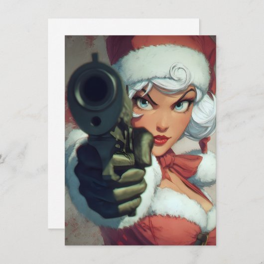 Pretty Lady has a Gun Christmas Cards Feestdagenkaart (Voorkant / Achterkant)