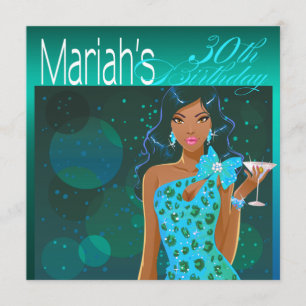 Pretty Lady Verjaardags Cocktailparty turquoise/aq Kaart