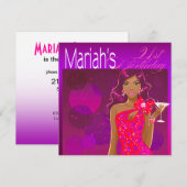 Pretty Lady Verjaardagscocktail violet/roze Kaart (Voorkant / Achterkant)