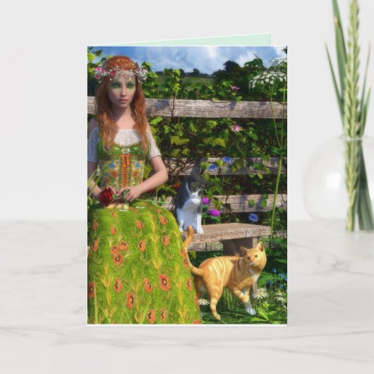 PRETTY LADY WITH CATS CELTIC BIRTHDAY CARDS FEESTDAGEN KAART (Voorkant)