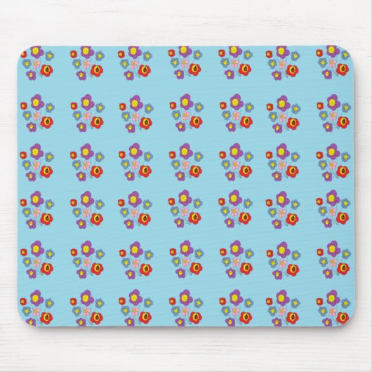 Pretty Ladybug and Flowers Light Blue Pattern Muismat (Voorkant)
