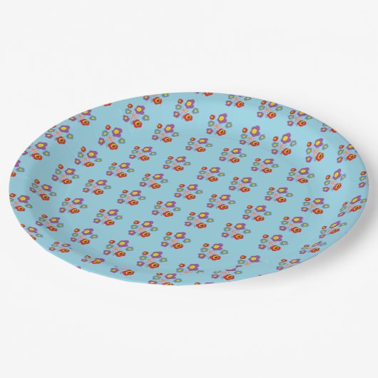 Pretty Ladybug and Flowers Light Blue Pattern Papieren Bordje (Gekanteld)