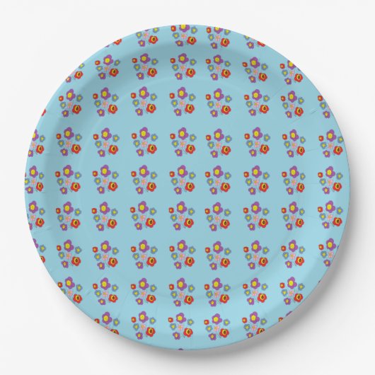 Pretty Ladybug and Flowers Light Blue Pattern Papieren Bordje (Voorkant)