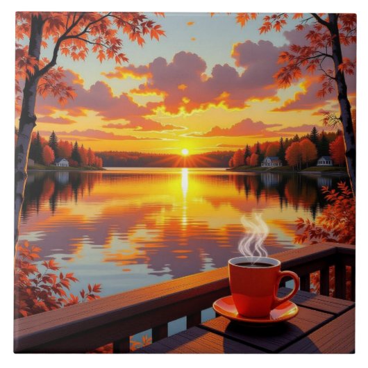 Pretty Lake Side View of a Sunrise and Warm Coffee Tegeltje (Voorkant)
