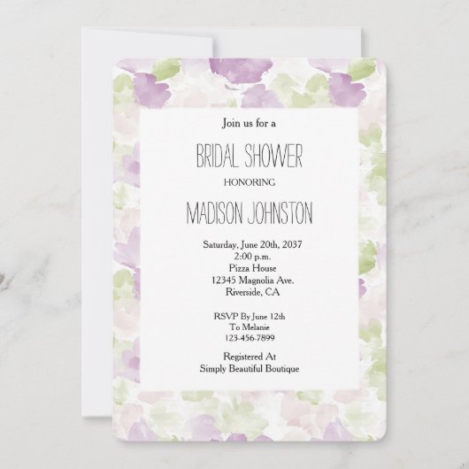 Pretty Lavender Purple Green Bridal Shower Kaart (Voorkant)