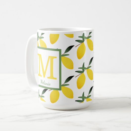 Pretty Lemon Pattern Monogram Name Mug Koffiemok (Voorkant links)