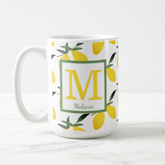 Pretty Lemon Pattern Monogram Name Mug Koffiemok (Links)