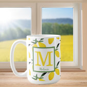 Pretty Lemon Pattern Monogram Name Mug Koffiemok
