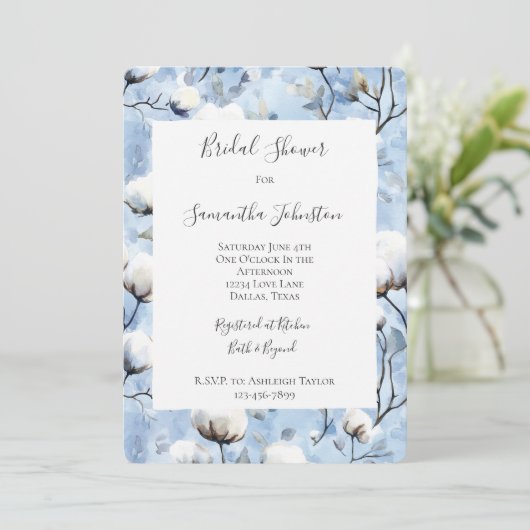 Pretty Light Blue White Floral Bridal Shower Kaart (Staand voorkant)