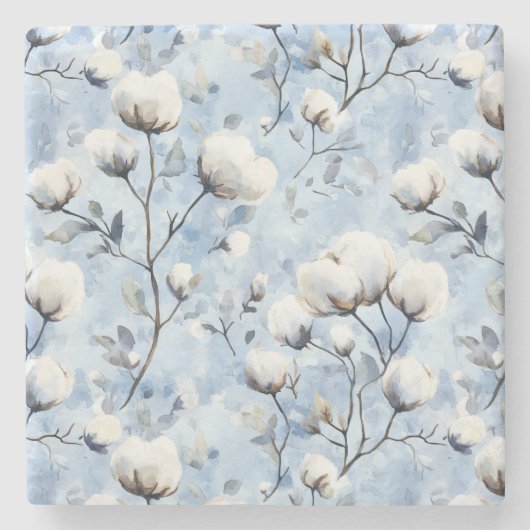 Pretty Light Blue White Floral Stenen Onderzetter (Voorkant)