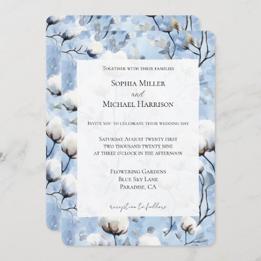 Pretty Light Blue White Floral Wedding Kaart (Voorkant / Achterkant)