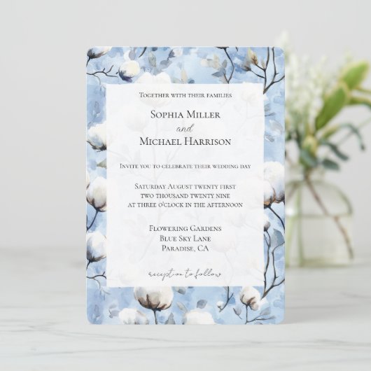 Pretty Light Blue White Floral Wedding Kaart (Staand voorkant)
