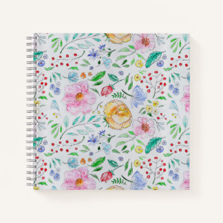 Pretty Light Watercolor Flowers and Buds Pattern Notitieboek