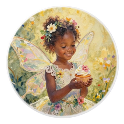 Pretty Lil Fairy with Cupcake | Fairytale Keramische Knop (Voorkant)