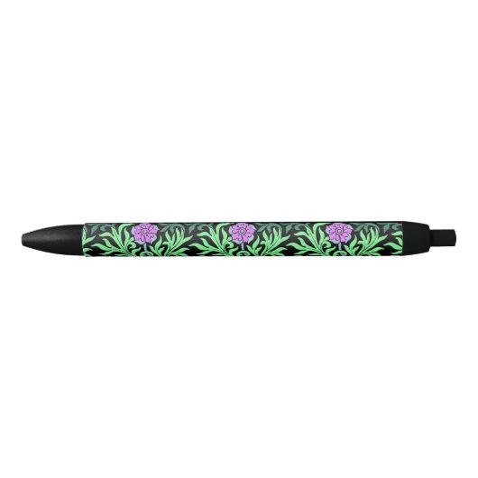 Pretty Lilac Floral Border Zwarte Inkt Pen (Voorkant)