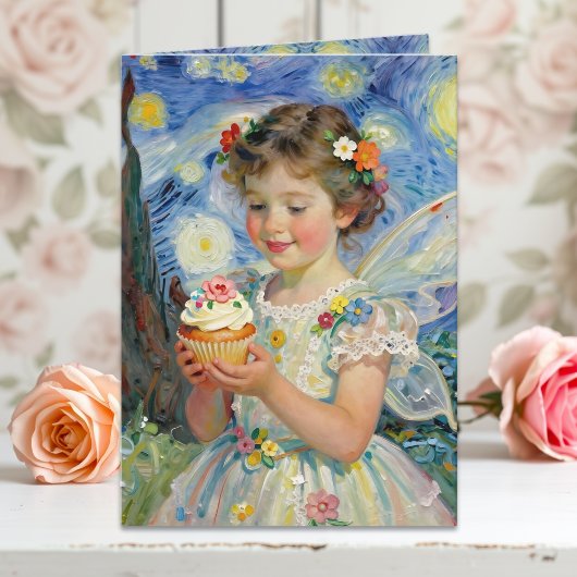 Pretty Little Fairy Girl & Butterfly Birthday Kaart