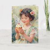 Pretty Little Fairy Girl with Cupcake Birthday Kaart (Voorkant)