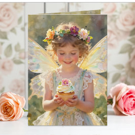 Pretty Little Fairy Girl with Cupcake Birthday Kaart