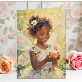 Pretty Little Fairy Girl with Cupcake Birthday Kaart