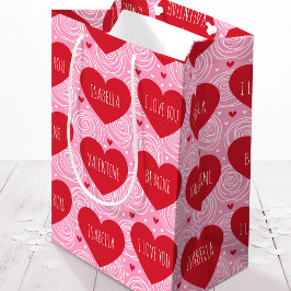 Pretty Love Heart Custom Text Modern Valentines Medium Cadeauzakje