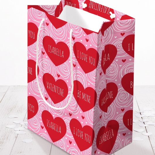 Pretty Love Heart Custom Text Modern Valentines Medium Cadeauzakje