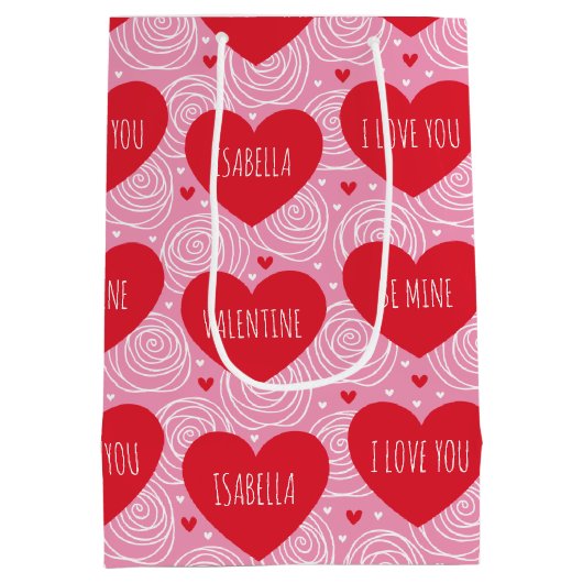 Pretty Love Heart Custom Text Modern Valentines Medium Cadeauzakje (Achterkant)