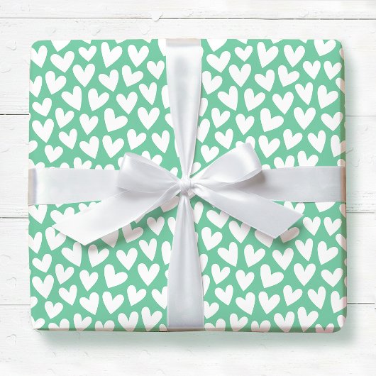Pretty Love Heart Pattern Mint White Valentine Cadeaupapier