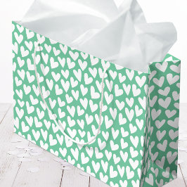 Pretty Love Heart Pattern Mint White Valentine Groot Cadeauzakje