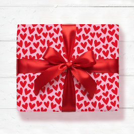 Pretty Love Heart Pattern Pink Red Valentine Cadeaupapier