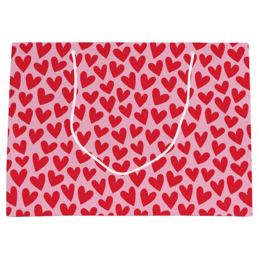 Pretty Love Heart Pattern Pink Red Valentine Groot Cadeauzakje (Voorkant)