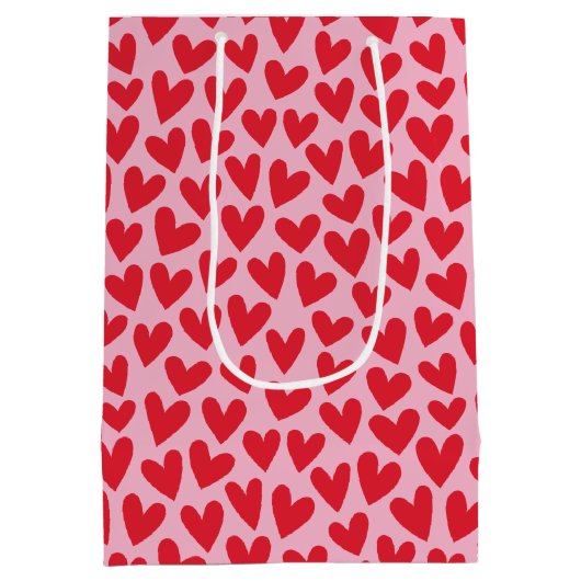 Pretty Love Heart Pattern Pink Red Valentine Medium Cadeauzakje (Achterkant)