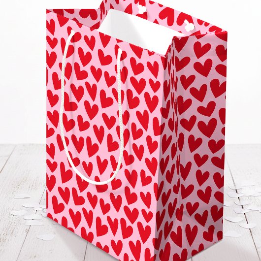 Pretty Love Heart Pattern Pink Red Valentine Medium Cadeauzakje