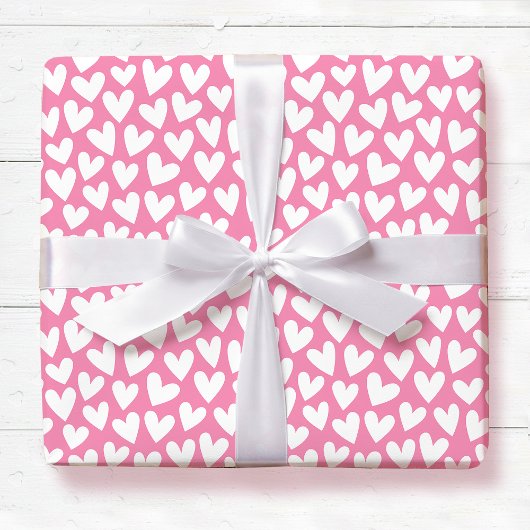 Pretty Love Heart Pattern Pink White Valentine Cadeaupapier