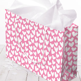 Pretty Love Heart Pattern Pink White Valentine Groot Cadeauzakje