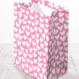 Pretty Love Heart Pattern Pink White Valentine Medium Cadeauzakje
