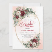 Pretty Marsala Flowers Gold Bridal Shower Invite Kaart (Voorkant)