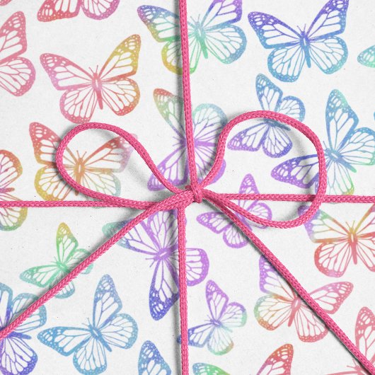 Pretty meisjesachtig pastel vlinderpatroon irisere cadeaupapier