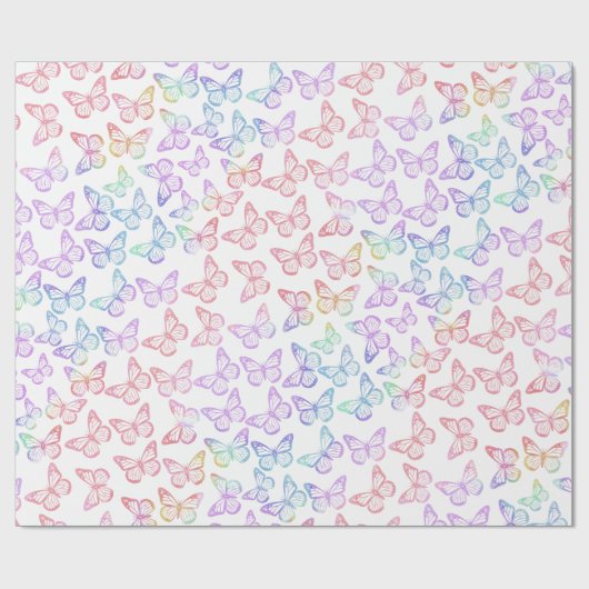 Pretty meisjesachtig pastel vlinderpatroon irisere cadeaupapier (Vlak)