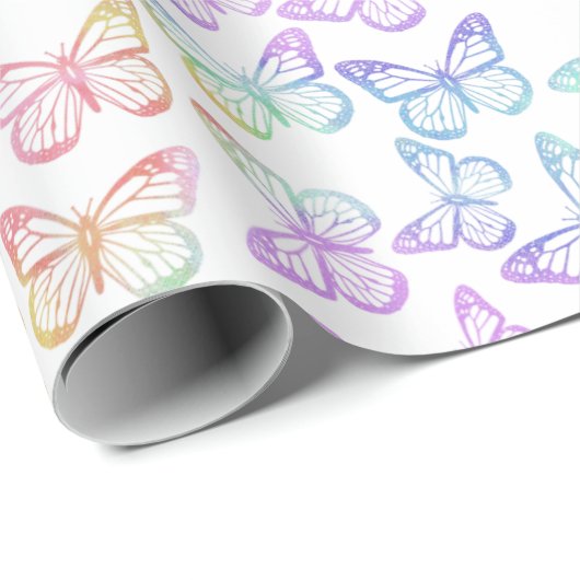Pretty meisjesachtig pastel vlinderpatroon irisere cadeaupapier (Rol Hoek)