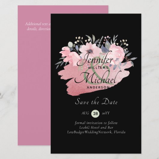 Pretty Meisjesachtig Roze Goud Budget Save Dates (Voorkant / Achterkant)