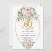Pretty Minimal Blush Floral 80th Birthday Invite Kaart (Voorkant)
