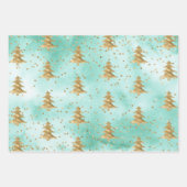 Pretty Mint Green Watercolor Gold Christmas Tree Inpakpapier Vel (Voorkant)